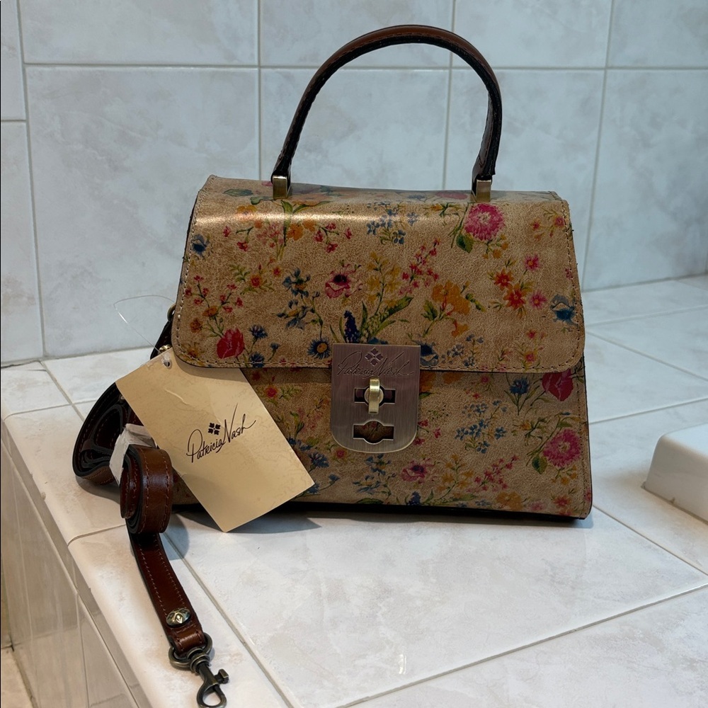 Patricia Nash Chauny Printed Leather Top Handle Satchel with Crossbody Strap